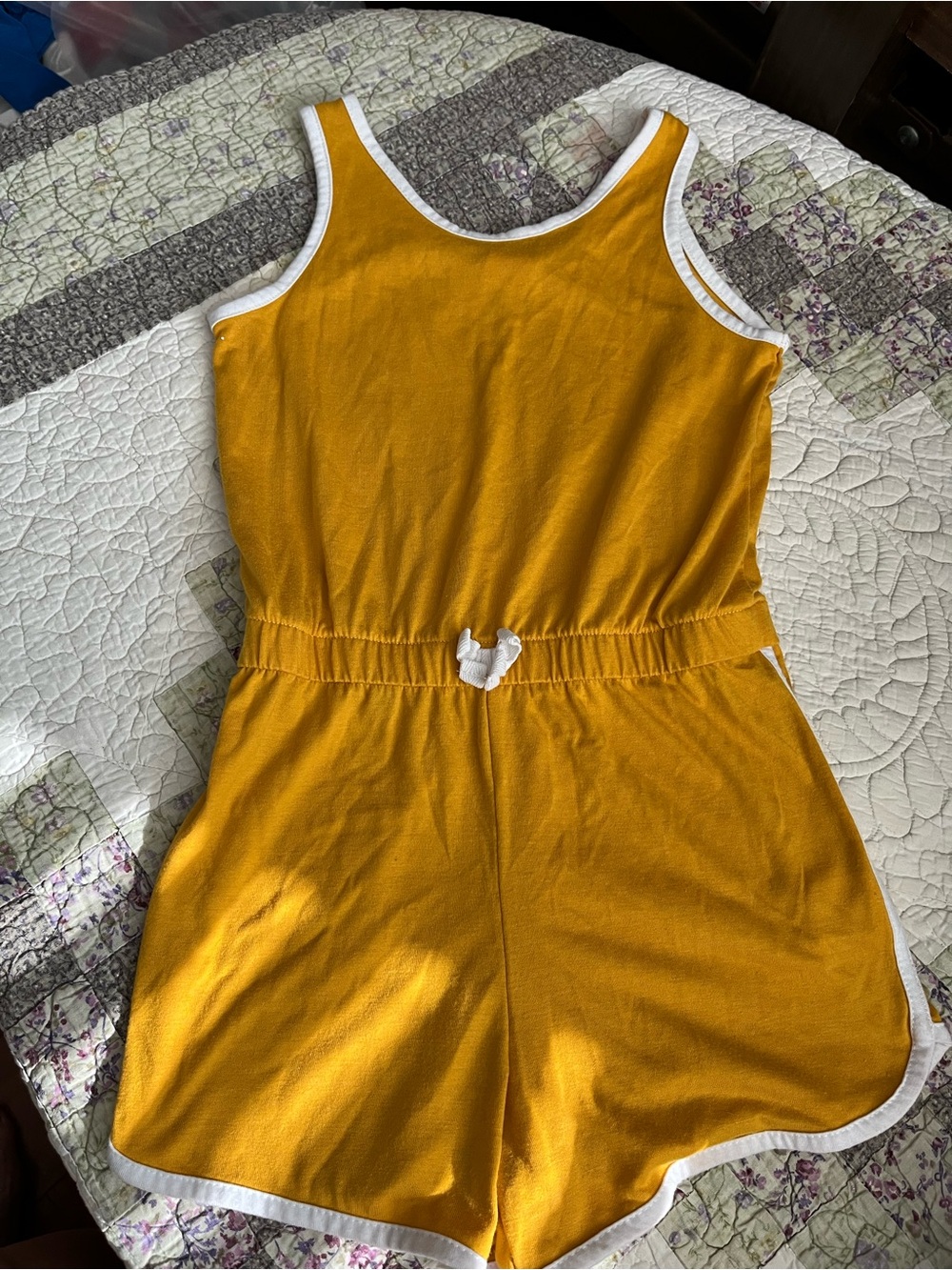 wonder nation Mustard Yellow One-Piece Romper with White Trim